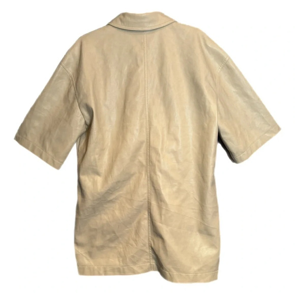 7 For All Mankind Button Up Shirt Size Medium Cream Faux Leather Oversized READ - Picture 2 of 12